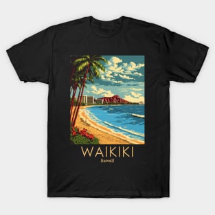 A Vintage Travel Illustration of Waikiki - Hawaii T-Shirt